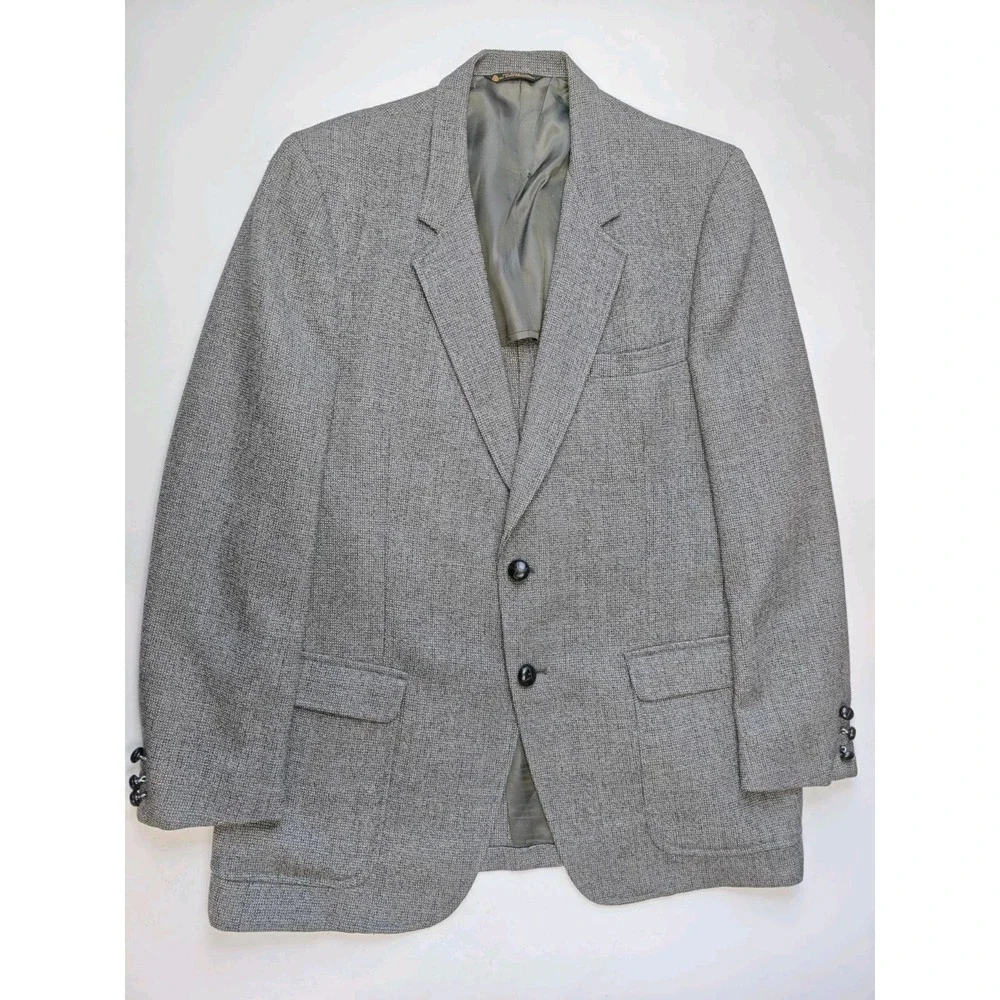 Kingsridge Mens Vintage Wool Tweed Sports Coat 41R Gray USA 2 Button Blazer